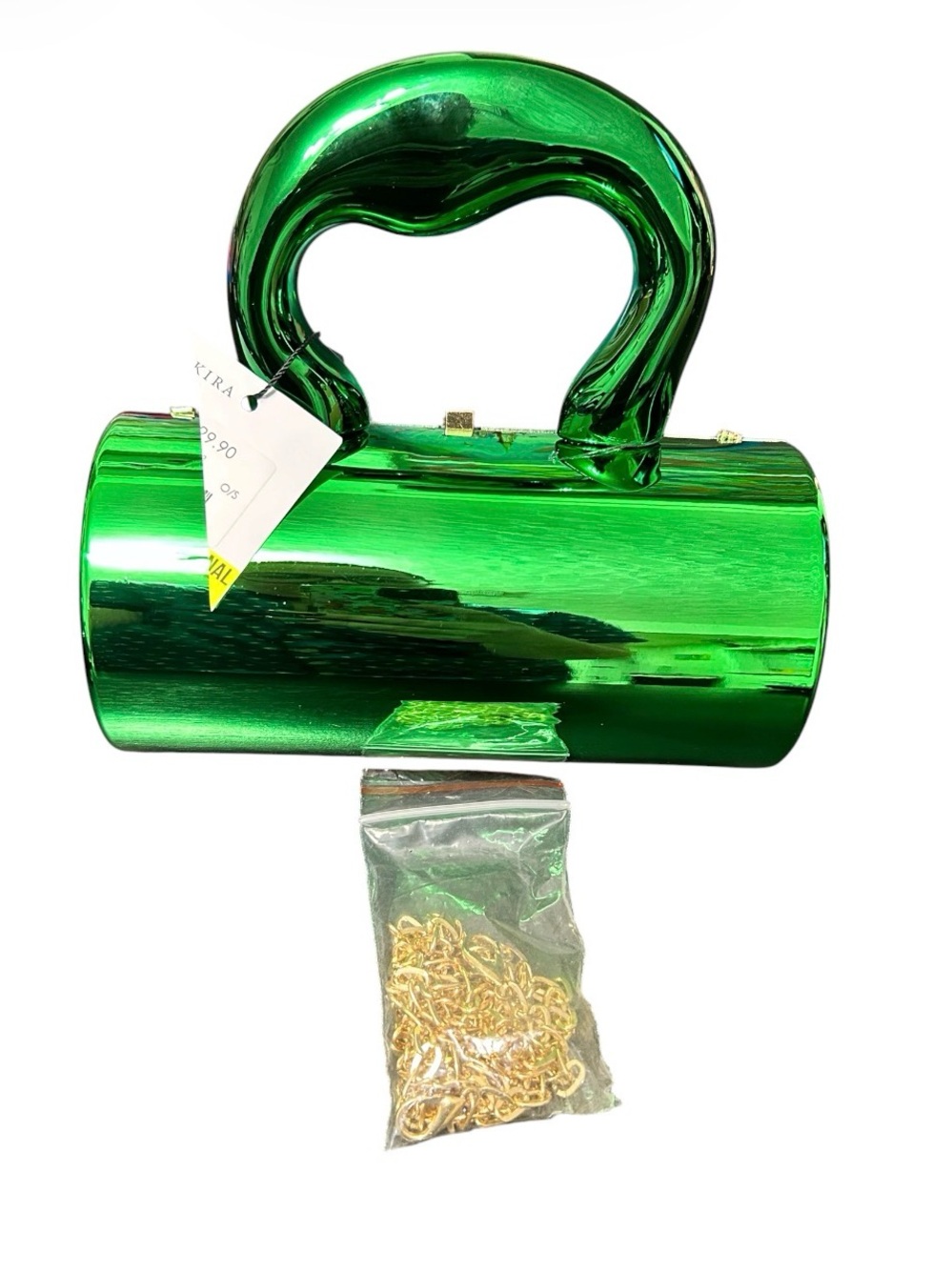 Metallic Green Heart Handle Cylinder handbag